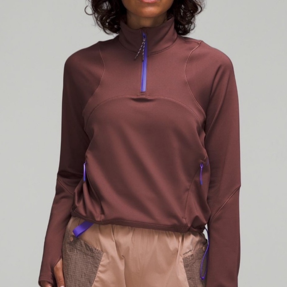 lululemon athletica Mauve Brown Pullover Half-Zip Hoodie with Purple Accents - Picture 1 of 12